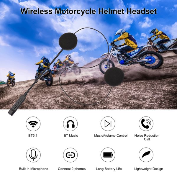 Bluetooth 5.3 Helmet Headset with ENC Noise Cancellation – Long Battery Life 48H Playtime, Smart One-to-Two Connection for Full/Foldable/Half Helmets